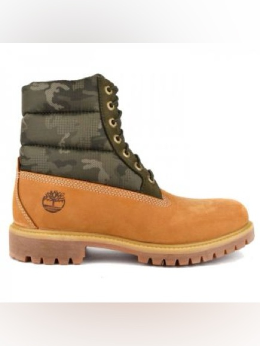 Timberland 6 Inch Premium Waterproof  Lace Up Boots with Camo Puffer Collar